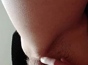 Intense solo masturbation of hairy pussy to cum