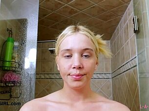 Captivating Blonde Model Showers 😊