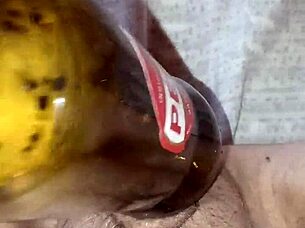 gretala, pregnant and excited, rubs a bottle on her pussy