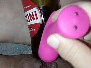 gretala, pregnant and excited, rubs a bottle on her pussy