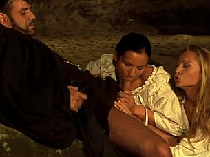 lubing up his cock to slip in better in the blondes anal canal outdoor