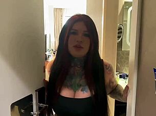 Tattooed MILF says, 'Fuck me hard and fill my mouth with cum.'