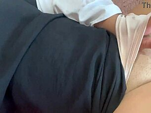 Fatma relaxes in her panties with a close-up view of her movements