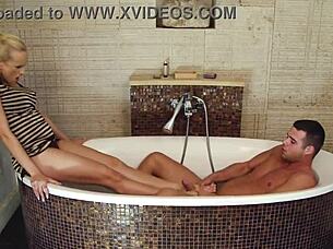 want to see this cute blonde's footjob turn into deep fucking?