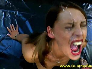 Is This Brunette Whore Covered In Cum?