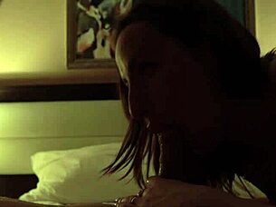 sexy milf with brown eyes sucks cock then rides in cowgirl for cum in mouth