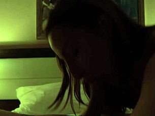 sexy milf with brown eyes sucks cock then rides in cowgirl for cum in mouth