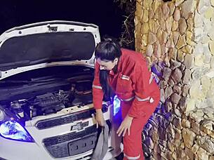 pregnant latina mechanic trades blowjob for payment