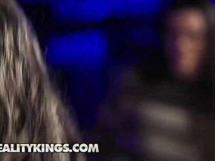 Stripper Baby Gemini sneaks a stroke and ride on Scott's dick beside his girlfriend.