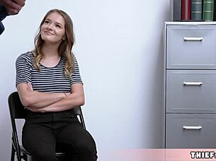 skinny teen 18+ shoplifter caught and now her pussy will be destroyed by the mall cop