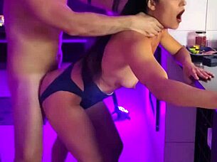 Ebony slut squirts cum wetting floor.