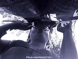 bluee takes on a monster cock in an outdoor deepthroat session ending with a facial