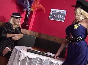 Horny Blondes Cosplay As Mob Boss And Police Officer Bang Until Orgasm