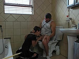 Petite Slut's Humiliating Toilet Cock Sucking