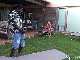 Milf kacy sucks black poolboy's big cock and swallows cum