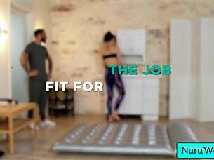 teen masseuse gives nuru massage to client.