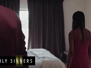 beautiful petite brunette in a family story with her grandpa