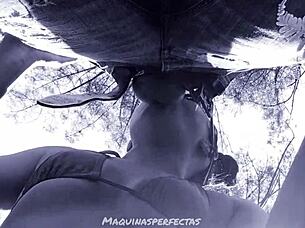 bluee takes on a monster cock in an outdoor deepthroat session ending with a facial