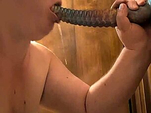 Blindfolded BBW Chokes On Monster Dildo