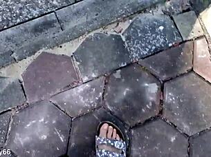 BARFU� IN LATSCHEN, outdoor solo fetish.