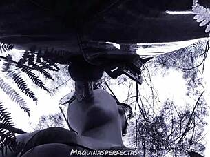 bluee takes on a monster cock in an outdoor deepthroat session ending with a facial