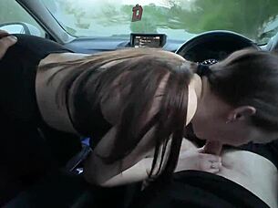 wife fucks her friend secretly in the car, rough creampie orgasm