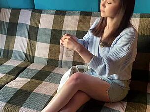 cute 18yo brunette slut with glasses fucks new friend and cums in mouth