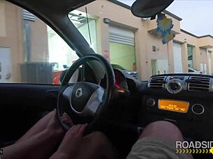 Roadside babe huge tits mechanic blowjob