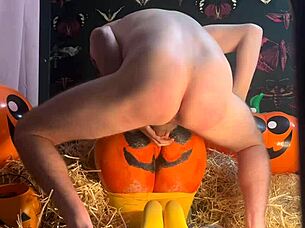 Teen whore gets double creampie in pumpkin patch!