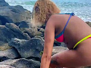 Watch me fuck the blonde hard on the white beach
