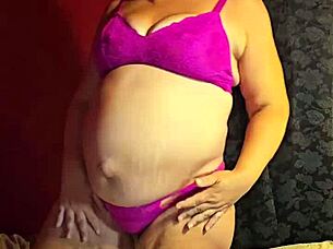 preggo milf strips tender nipples