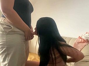 lesbian strapon play on the sofa