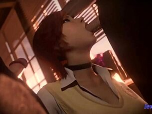 asuka kazama in wild threesome with deepthroat and cum