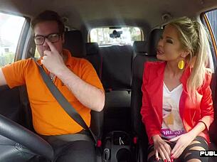 Busty European Babe RIDES Instructor in PUBLIC Backseat