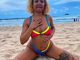 Watch me fuck the blonde hard on the white beach