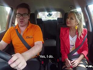 Busty European Babe RIDES Instructor in PUBLIC Backseat