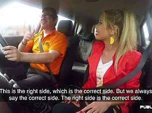 Busty European Babe RIDES Instructor in PUBLIC Backseat