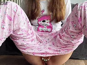 teen in pajama masturbates small 18+ tits and squirts