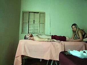 Mother in law relaxes with massage after bareback sex, big tits wet and ass exposed