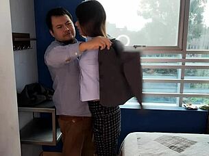 Tailor measures my ass then dives into my vagina for creampie