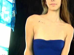 Redhead nerd babe shows tits in casting interview