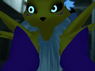 Renamon takes a wild ride in a public outdoor scene.