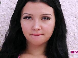 Amazing teen 18+ brunette with perfect body gets horny massage