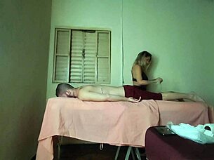 Mother in law relaxes with massage after bareback sex, big tits wet and ass exposed