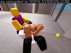 This Roblox bitch is getting fucked by 3 noobs in a wild group session! 😏