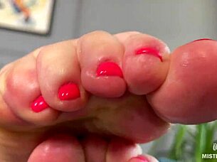 goddess teases with pink oily soles closeup
