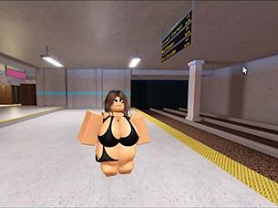 This Roblox bitch is getting fucked by 3 noobs in a wild group session! 😏