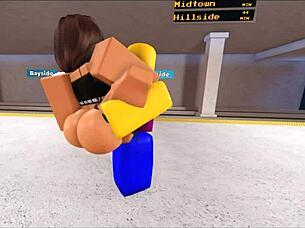 This Roblox bitch is getting fucked by 3 noobs in a wild group session! 😏