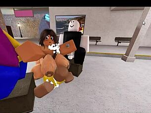 This Roblox bitch is getting fucked by 3 noobs in a wild group session! 😏
