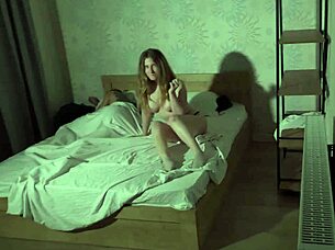 Young guy watches stepdad fuck his big tits girlfriend and cum on her.